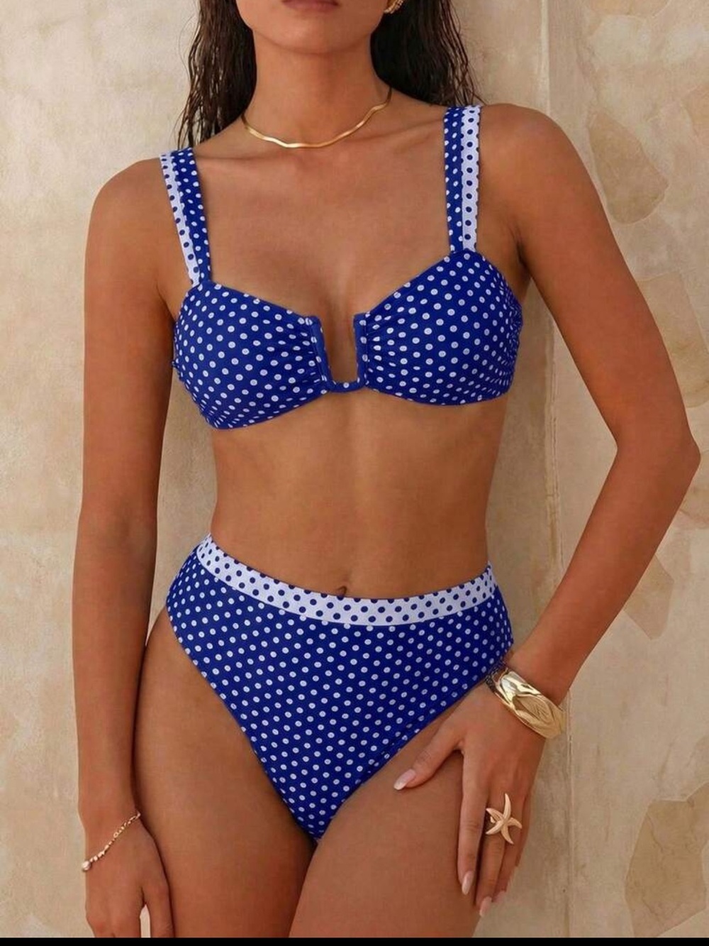 Polka Dot High-Waist Bikini Set - Blue